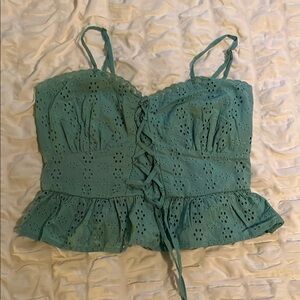 Teal Eyelet Lace-Up Women's Top